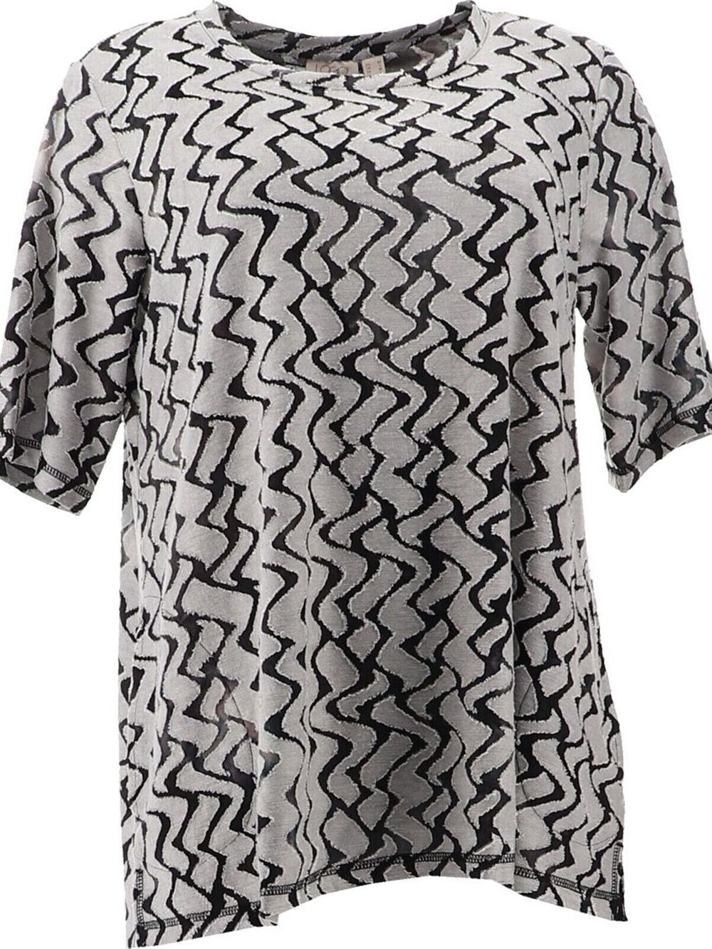 LOGO by Lori Knit Goldstein Knit Jacquard Hi-Low Hem Top Black Women's Small